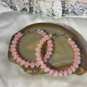 NATURAL PINK QUARTZ 2" HOOP EARRINGS